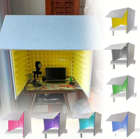 Portable Vocal Recording Booth, Microphone Foam Booth Cube, Desktop Soundproof Cover, High Density Absorbent Foam, Isolation Shield, for Home Office and Studio,Yellow-80 * 80 * 80cm in Kuwait