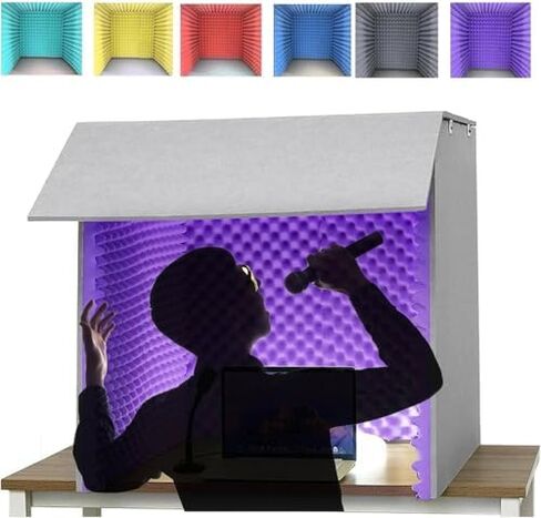Portable Soundproof Vocal Recording Booth, Isolation Box with Sound Absorbing Foam Panels, Desktop Acoustic Shield for Studio Quality Voice Recording, Yellow,Grey in Saudi Arabia