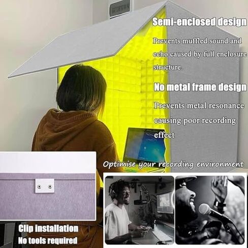 Portable Soundproof Vocal Recording Booth, Isolation Box with Sound Absorbing Foam Panels, Desktop Acoustic Shield for Studio Quality Voice Recording, Yellow,Grey in Saudi Arabia