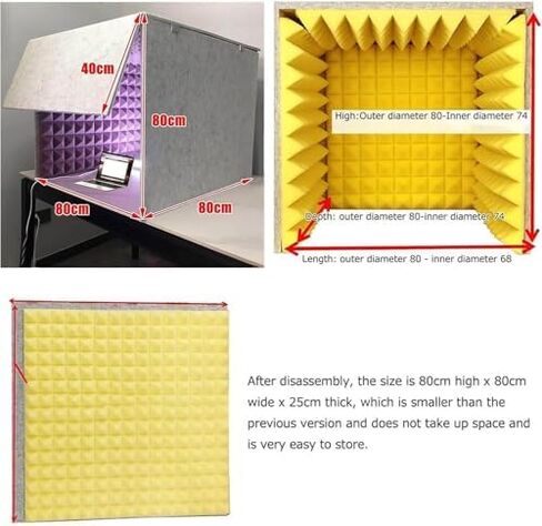 Portable Soundproof Vocal Recording Booth, Isolation Box with Sound Absorbing Foam Panels, Desktop Acoustic Shield for Studio Quality Voice Recording, Yellow,Grey in Saudi Arabia