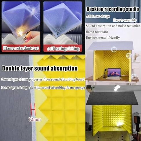 Portable Soundproof Vocal Recording Booth, Isolation Box with Sound Absorbing Foam Panels, Desktop Acoustic Shield for Studio Quality Voice Recording, Yellow,Grey in Saudi Arabia