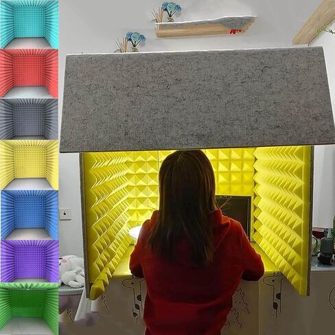 غطاء سطح المكتب عازل للصوت، صندوق كشك عزل الميكروفون، كشك تسجيل محمول، درع ممتص للصوت، لاستوديو التسجيل والبودكاست والغناء والبث، أصفر - 80 * 80 * 80 سم in Kuwait