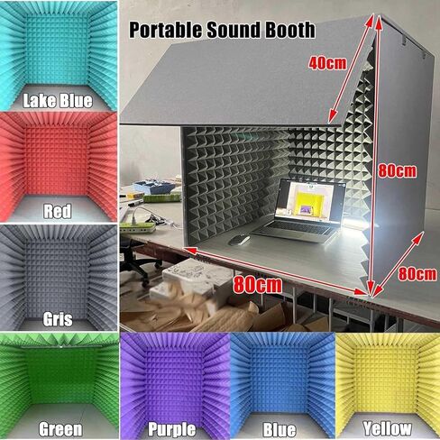غطاء سطح المكتب عازل للصوت، صندوق كشك عزل الميكروفون، كشك تسجيل محمول، درع ممتص للصوت، لاستوديو التسجيل والبودكاست والغناء والبث، أصفر - 80 * 80 * 80 سم in Kuwait
