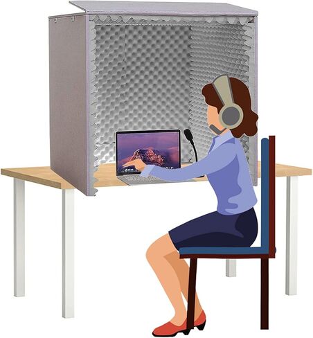 كشك صوت عزل محمول، غطاء عازل للصوت لسطح المكتب، عازل للضوضاء، استوديو تسجيل صوتي مصنوع ذاتيًا، درع ممتص، مكعب كشك إسفنجي للميكروفون، لسطح المكتب، الاستوديو، البودكاست، رمادي in Kuwait