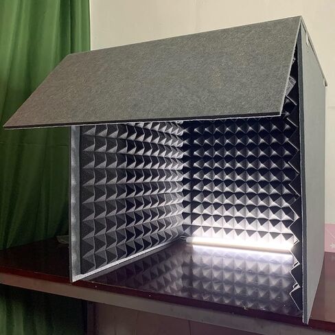 كشك صوت عزل محمول، غطاء عازل للصوت لسطح المكتب، عازل للضوضاء، استوديو تسجيل صوتي مصنوع ذاتيًا، درع ممتص، مكعب كشك إسفنجي للميكروفون، لسطح المكتب، الاستوديو، البودكاست، رمادي in Kuwait