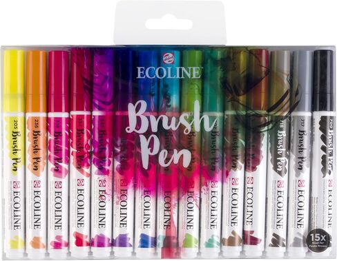 Ecoline Brush Pen Set of 15 Liquid Watercolor Pens – Basic Colors | Blendable Brush Markers for Hand Lettering, Drawing, & Crafts in Saudi Arabia