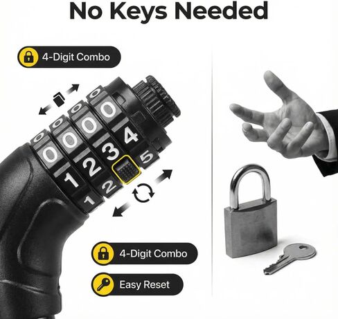 Long Bike Cable Lock with 4-Digit Resettable Combination, Heavy Duty Anti-Theft Steel Wire Bicycle Lock for Mountain, Road, E-Bikes, Scooters in Saudi Arabia