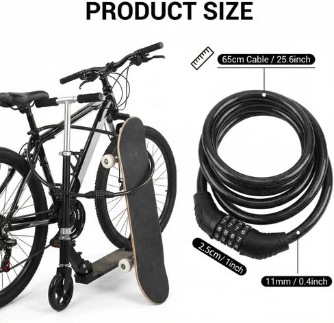 Long Bike Cable Lock with 4-Digit Resettable Combination, Heavy Duty Anti-Theft Steel Wire Bicycle Lock for Mountain, Road, E-Bikes, Scooters in Saudi Arabia