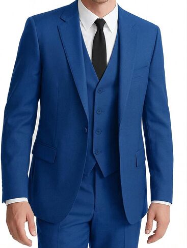 Men's Slim Fit 3-Piece Suit for Men Black Blue Button Tuxedo Jacket Blazer Vest Pants Set Wedding Prom Party Business in Kuwait
