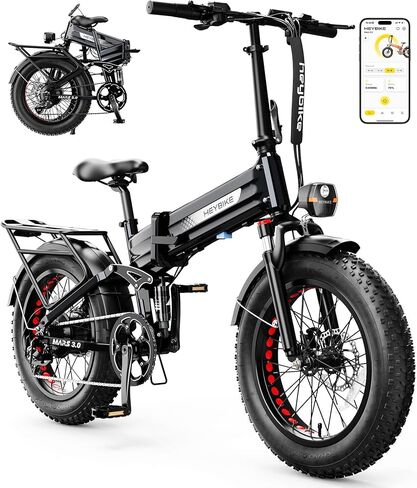 دراجة كهربائية Heybike Mars 2.0/3.0 قابلة للطي، معتمدة من UL2849، مدى طويل 70+ ميل، محرك ذروة 1400 وات/1800 وات 32 ميل في الساعة، بطارية قابلة للإزالة 624 وات في الساعة، دراجة كهربائية بإطارات 20 بوصة*4 سميكة للثلج والتنقل والتعليق الكامل in Kuwait