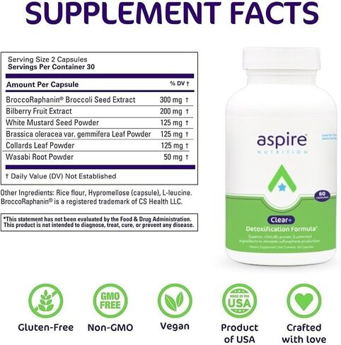 كبسولة أسباير نيوتريشن كلير+ لإزالة السموم - 60 كبسولة - كمية تكفي لمدة شهرين in Kuwait