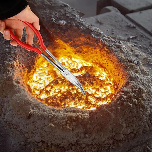 Solustre 11 بوصة مقبض أحمر ملقط بوتقة 90 درجة ذوبان المشبك كماشة لتكرير الذهب والفضة، أداة المشبك كوب بوتقة طويلة لاستخدام مختبر مسبك in Kuwait