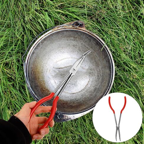 Solustre 11 بوصة مقبض أحمر ملقط بوتقة 90 درجة ذوبان المشبك كماشة لتكرير الذهب والفضة، أداة المشبك كوب بوتقة طويلة لاستخدام مختبر مسبك in Kuwait