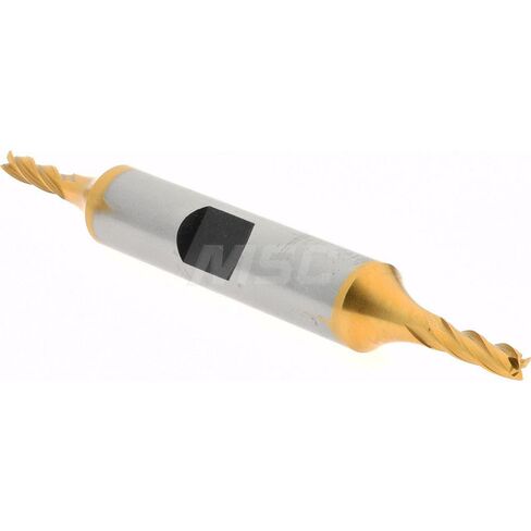 Hertel Cobalt Square End Mill, TiN Finish, 1/8" Cutting Diameter, 3/8" LOC, 4 Flute, 3/8" Shank Diameter, 3-1/16" OAL, 30° Helix, Double End in Saudi Arabia