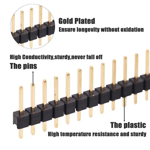 20Pcs 40Pin Male Headers Pins Straight Single Row Gold Plated Pitch 2.54mm 0.1 inch Breakaway for PCB Connector Machine Breadboard Electronic Circuit Board in Saudi Arabia