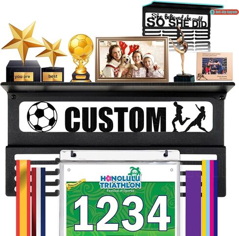 حامل ميدالية شخصي مع رف عرض الاسم لأشرطة الجوائز - شماعة لويحات سباق رياضية معدنية مخصصة للتركيب على الحائط تصمد حتى 63 ميدالية عرض للرياضيين الصبي والبنات والأطفال in Kuwait