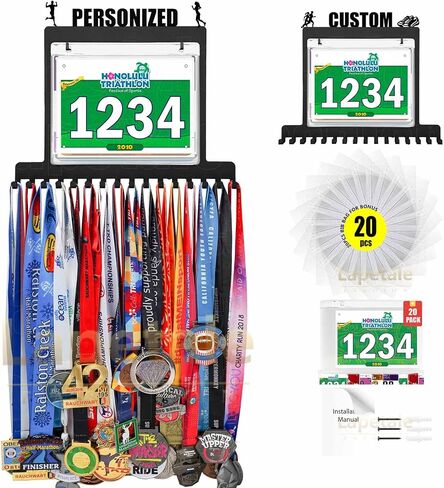 Personalized Medal Holder with Name Display Rack for Awards Ribbons - Metal Custom Sports Race Plaques Hanger for Wall Mount Hold Up 63 Medal Hanger Display for Athlete Boy Girl Kid in Kuwait