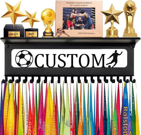 Personalized Medal Holder with Name Display Rack for Awards Ribbons - Metal Custom Sports Race Plaques Hanger for Wall Mount Hold Up 63 Medal Hanger Display for Athlete Boy Girl Kid in Kuwait