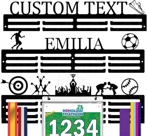 Personalized Medal Holder with Name Display Rack for Awards Ribbons - Metal Custom Sports Race Plaques Hanger for Wall Mount Hold Up 63 Medal Hanger Display for Athlete Boy Girl Kid in Kuwait