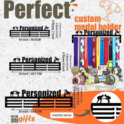 Personalized Medal Holder with Name Display Rack for Awards Ribbons - Metal Custom Sports Race Plaques Hanger for Wall Mount Hold Up 63 Medal Hanger Display for Athlete Boy Girl Kid in Kuwait