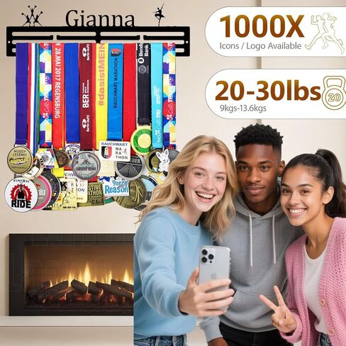 Personalized Medal Holder with Name Display Rack for Awards Ribbons - Metal Custom Sports Race Plaques Hanger for Wall Mount Hold Up 63 Medal Hanger Display for Athlete Boy Girl Kid in Kuwait