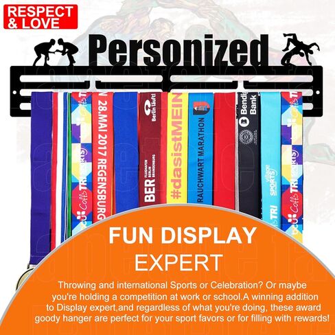 Personalized Medal Holder with Name Display Rack for Awards Ribbons - Metal Custom Sports Race Plaques Hanger for Wall Mount Hold Up 63 Medal Hanger Display for Athlete Boy Girl Kid in Kuwait