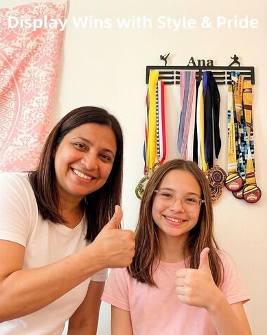 Personalized Medal Holder with Name Display Rack for Awards Ribbons - Metal Custom Sports Race Plaques Hanger for Wall Mount Hold Up 63 Medal Hanger Display for Athlete Boy Girl Kid in Kuwait