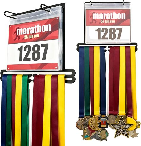Race Bib and Medal Hanger Display for Runner, Medal Holder Display Rack, Sturdy Black Steel Metals Displays, Running Bib Holder Wall Mounted Hanging Rack Stands Over 40+ Medals 20+ Race Bibs in Saudi Arabia