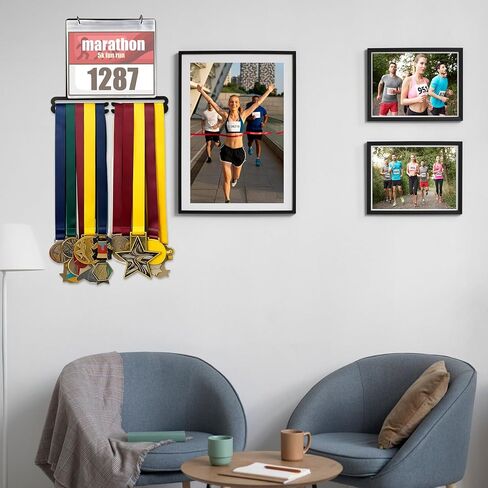 Race Bib and Medal Hanger Display for Runner, Medal Holder Display Rack, Sturdy Black Steel Metals Displays, Running Bib Holder Wall Mounted Hanging Rack Stands Over 40+ Medals 20+ Race Bibs in Saudi Arabia