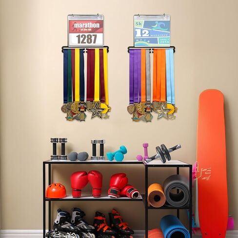 Race Bib and Medal Hanger Display for Runner, Medal Holder Display Rack, Sturdy Black Steel Metals Displays, Running Bib Holder Wall Mounted Hanging Rack Stands Over 40+ Medals 20+ Race Bibs in Saudi Arabia
