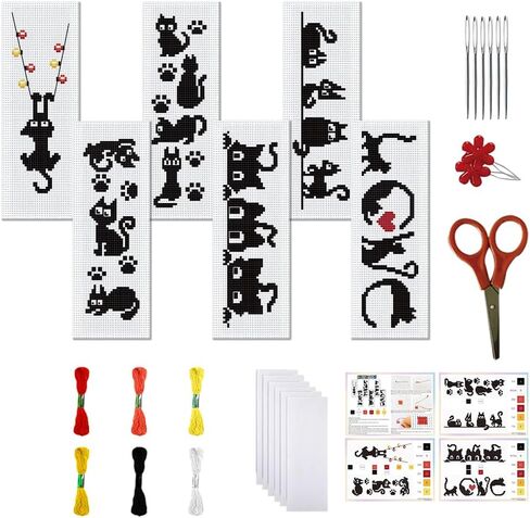 FreeBloss 6 Set Cross Stitch Borkmark Kits Fox Bookshelf Gattern Stampered Striting Stitch Stitch Porkmarks Diy Book Book Marks Princed Cross Stitch مع تعليمات للبالغين المبتدئين ، 8'x2.4 '' ' in Kuwait