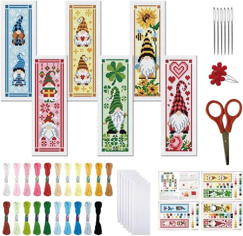 FreeBloss 6 Set Cross Stitch Borkmark Kits Fox Bookshelf Gattern Stampered Striting Stitch Stitch Porkmarks Diy Book Book Marks Princed Cross Stitch مع تعليمات للبالغين المبتدئين ، 8'x2.4 '' ' in Kuwait