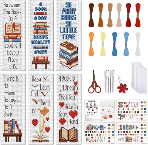 FreeBloss 6 Set Cross Stitch Borkmark Kits Fox Bookshelf Gattern Stampered Striting Stitch Stitch Porkmarks Diy Book Book Marks Princed Cross Stitch مع تعليمات للبالغين المبتدئين ، 8'x2.4 '' ' in Kuwait
