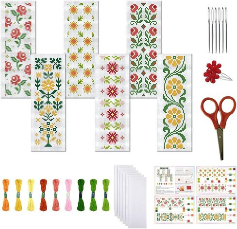FreeBloss 6 Set Cross Stitch Borkmark Kits Fox Bookshelf Gattern Stampered Striting Stitch Stitch Porkmarks Diy Book Book Marks Princed Cross Stitch مع تعليمات للبالغين المبتدئين ، 8'x2.4 '' ' in Kuwait