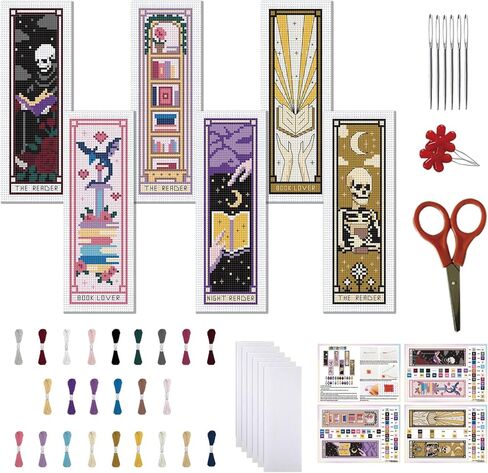 FreeBloss 6 Set Cross Stitch Borkmark Kits Fox Bookshelf Gattern Stampered Striting Stitch Stitch Porkmarks Diy Book Book Marks Princed Cross Stitch مع تعليمات للبالغين المبتدئين ، 8'x2.4 '' ' in Kuwait