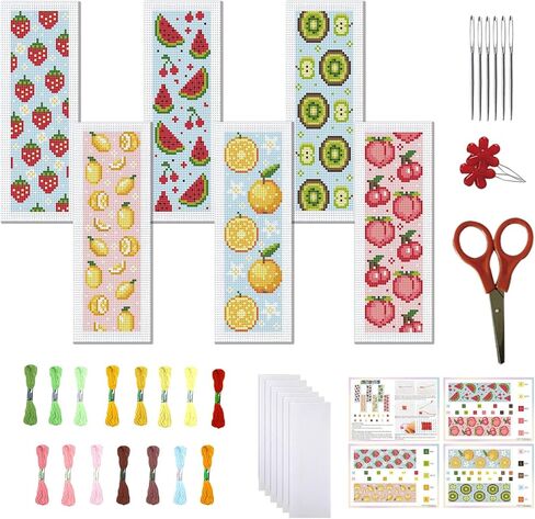 FreeBloss 6 Set Cross Stitch Borkmark Kits Fox Bookshelf Gattern Stampered Striting Stitch Stitch Porkmarks Diy Book Book Marks Princed Cross Stitch مع تعليمات للبالغين المبتدئين ، 8'x2.4 '' ' in Kuwait