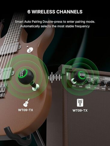 نظام جيتار لاسلكي SWIFF AUDIO WT09a، جهاز استقبال إرسال جيتار 2.4 جيجا هرتز مع 6 قنوات، محرك صوت عالي المقاومة، زمن استجابة منخفض <4 مللي ثانية، نطاق 100 قدم، مؤشر إشارة RGB، حقيبة حمل متضمنة in Kuwait
