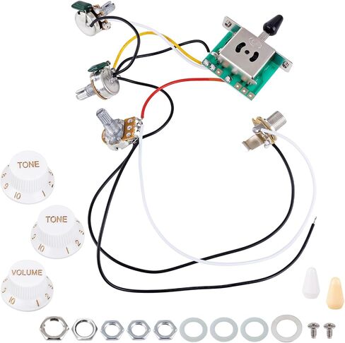 Banworks Electric Guitar Wiring Harness Kit 2 Tone 1 Volume Prewired 5-Way Blade Switch 500K 2T1V Mini Pots with 6.35mm Output Jack for Fender/Squier Stratocaster Strat ST Electric Guitars JT/DLZC-02 in Saudi Arabia