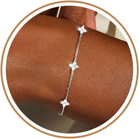 FUNEIA Dainty Silver Gold Bracelets for Women Trendy Non Tarnish 14K Gold Plated Waterproof Diamond Bracelets Cute Stackable Heart Butterfly Clover Cross Evil Eye Charm Bracelet Stack Jewelry Gifts in Kuwait