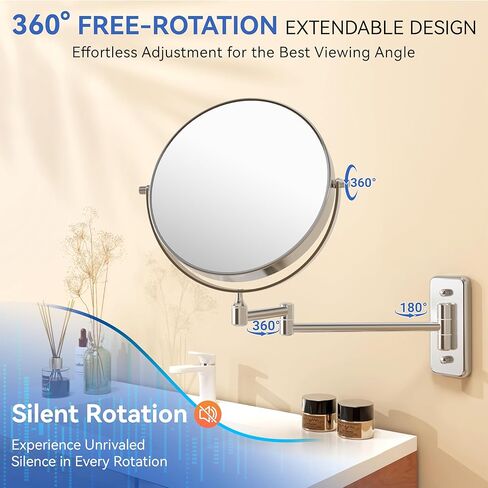 1X/30X Wall Mounted Makeup Mirror, 30X Magnifying Double-Sided Mirror with Tweezers, Bathroom Vanity Makeup Mirror, Cosmetic Mirror with 360 Rotation Extendable Swivel Arm, Chrome in Kuwait