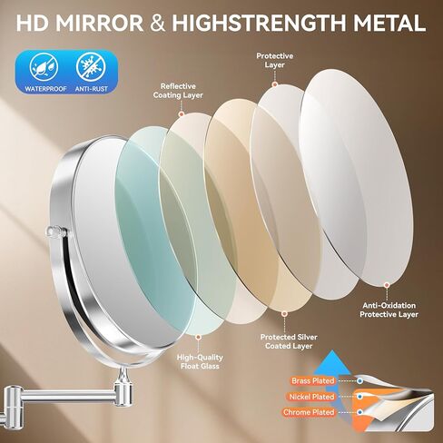1X/30X Wall Mounted Makeup Mirror, 30X Magnifying Double-Sided Mirror with Tweezers, Bathroom Vanity Makeup Mirror, Cosmetic Mirror with 360 Rotation Extendable Swivel Arm, Chrome in Kuwait