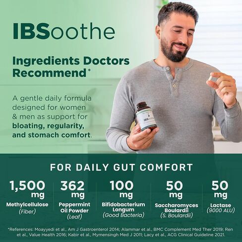 IBSoothe – Digestive Health Supplement for Women & Men with Fiber, Probiotics, Enzymes & Peppermint Oil for Gas Relief, Digestive Health, IBS/Constipation Relief – 90 Capsules in Saudi Arabia