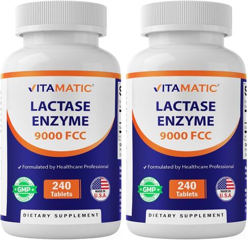 Vitamatic Lactase Enzyme 9000 FCC 240 Tablets - Lactose Intolerance Relief Caplets- 2 Pack in Saudi Arabia