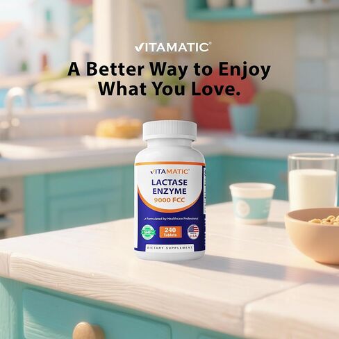 Vitamatic Lactase Enzyme 9000 FCC 240 Tablets - Lactose Intolerance Relief Caplets- 2 Pack in Saudi Arabia