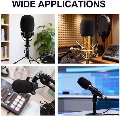 6 قطع من أغطية الميكروفون الإسفنجية السميكة الممتازة، وواقي رياح للميكروفون إسفنجي عالي الكثافة، وفلتر عالمي لتقليل الضوضاء للميكروفونات المحمولة، وتسجيل الاستوديو/KTV/البودكاست (أسود) in Kuwait