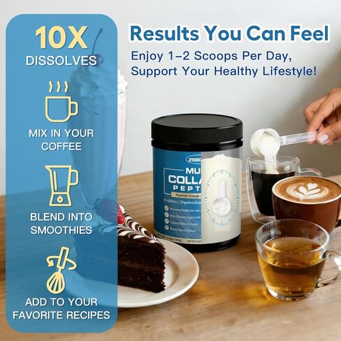 ZEBORA Multi Collagen Peptides Powder with Probiotic for Gut Health, Hydrolyzed Collagen with Digestive Enzymes, Prebiotics for Women, Support Digestive Health, Skin, Hair, Joints, Non-GMO,35 Servings in Kuwait