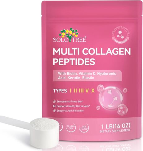 Multi Collagen Peptides Powder, 1 lb Unflavored Hydrolyzed Collagen Types I, II, III, V, X，16 oz (41 Servings)-Hyaluronic Acid Power,Grass Fed Collagen Supplements for Women and Men, Non GMO in Saudi Arabia