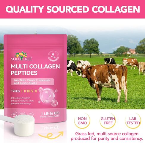 Multi Collagen Peptides Powder, 1 lb Unflavored Hydrolyzed Collagen Types I, II, III, V, X，16 oz (41 Servings)-Hyaluronic Acid Power,Grass Fed Collagen Supplements for Women and Men, Non GMO in Saudi Arabia