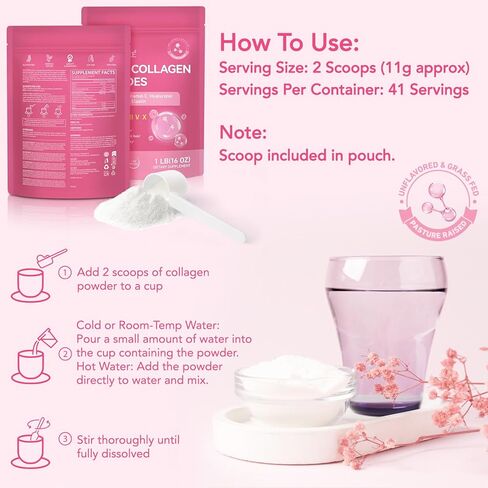 Multi Collagen Peptides Powder, 1 lb Unflavored Hydrolyzed Collagen Types I, II, III, V, X，16 oz (41 Servings)-Hyaluronic Acid Power,Grass Fed Collagen Supplements for Women and Men, Non GMO in Saudi Arabia