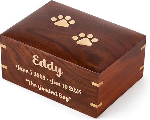 Rosewood Pet Urn for Dog Ashes - جرة خشبية مخصصة للرماد - مربع جرة جنازة التذكارات التذكارية (X -Small: 5 × 3 × 2-10 رطل أو 4.5 كجم ، مخصصة) in Kuwait